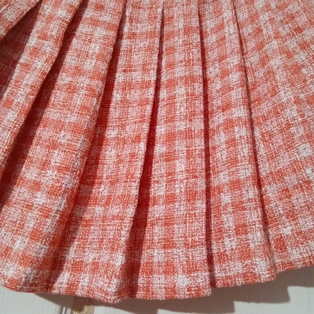 ZARA🐞Y2K Tweed Plaid Orange Cream Pleated Mini High Waisted Skirt Sz:S - Picture 7 of 9